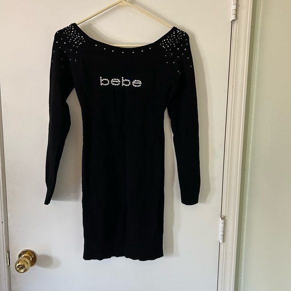 Bebe Logo Black Sweater Dress - Picture 2 of 3